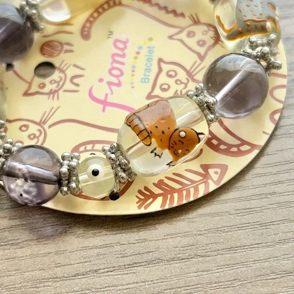 NWT Fiona Cat Beaded Bracelet Whimsical Stretch Art Jewelry - Picture 8 of 10